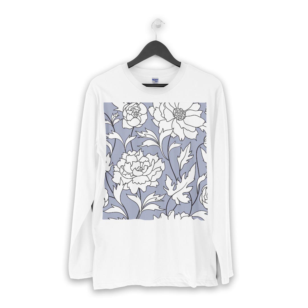 ロング tシャツ メンズ 長袖 ホワイト グレー デザイン XS S M L XL 2XL Tシャツ ティーシャツ T shirt long sleeve 012180 花　植物　イラスト