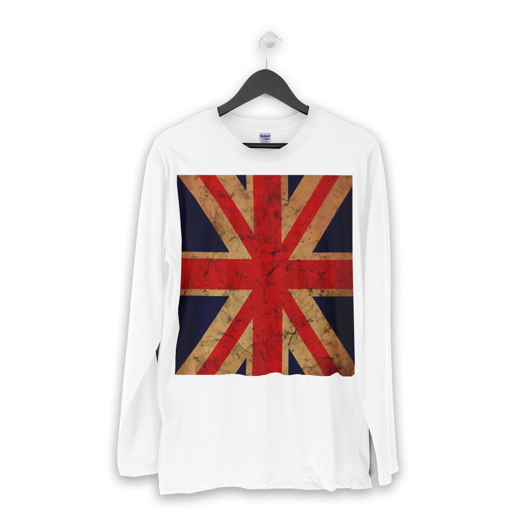 ロング tシャツ メンズ 長袖 ホワイト グレー デザイン XS S M L XL 2XL Tシャツ ティーシャツ T shirt long sleeve 012778 ユニオンジャック　イギリス　レトロ