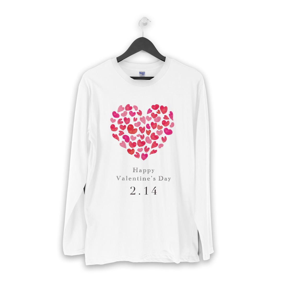 ロング tシャツ メンズ 長袖 ホワイト グレー デザイン XS S M L XL 2XL Tシャツ ティーシャツ T shirt long sleeve 012886 ハート　バレンタイン　イベント