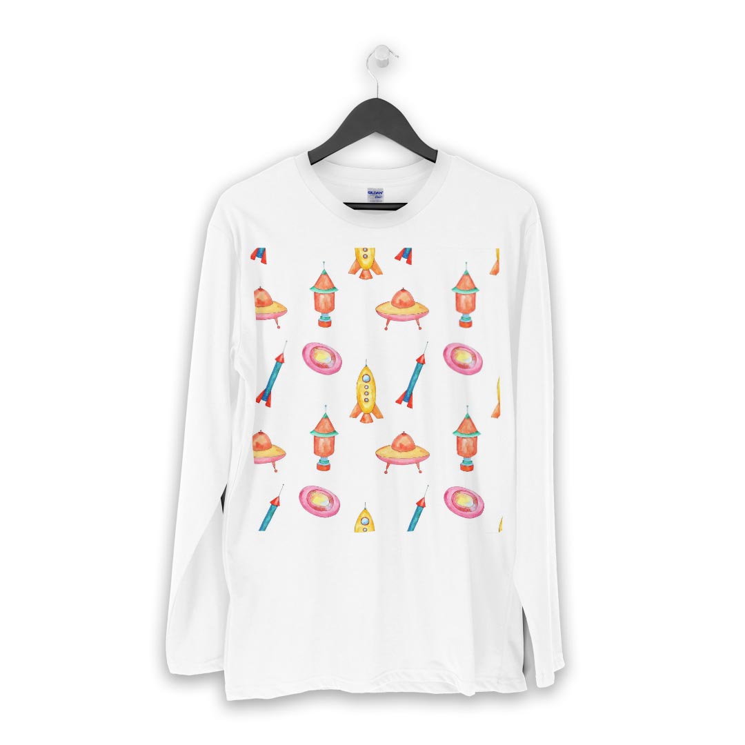 ロング tシャツ メンズ 長袖 ホワイト グレー デザイン XS S M L XL 2XL Tシャツ ティーシャツ T shirt long sleeve 013342 ロケット　宇宙　惑星