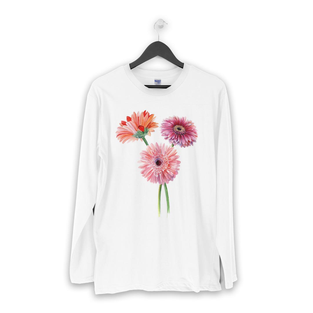 ロング tシャツ メンズ 長袖 ホワイト グレー デザイン XS S M L XL 2XL Tシャツ ティーシャツ T shirt long sleeve 013498 花　ピンク　植物