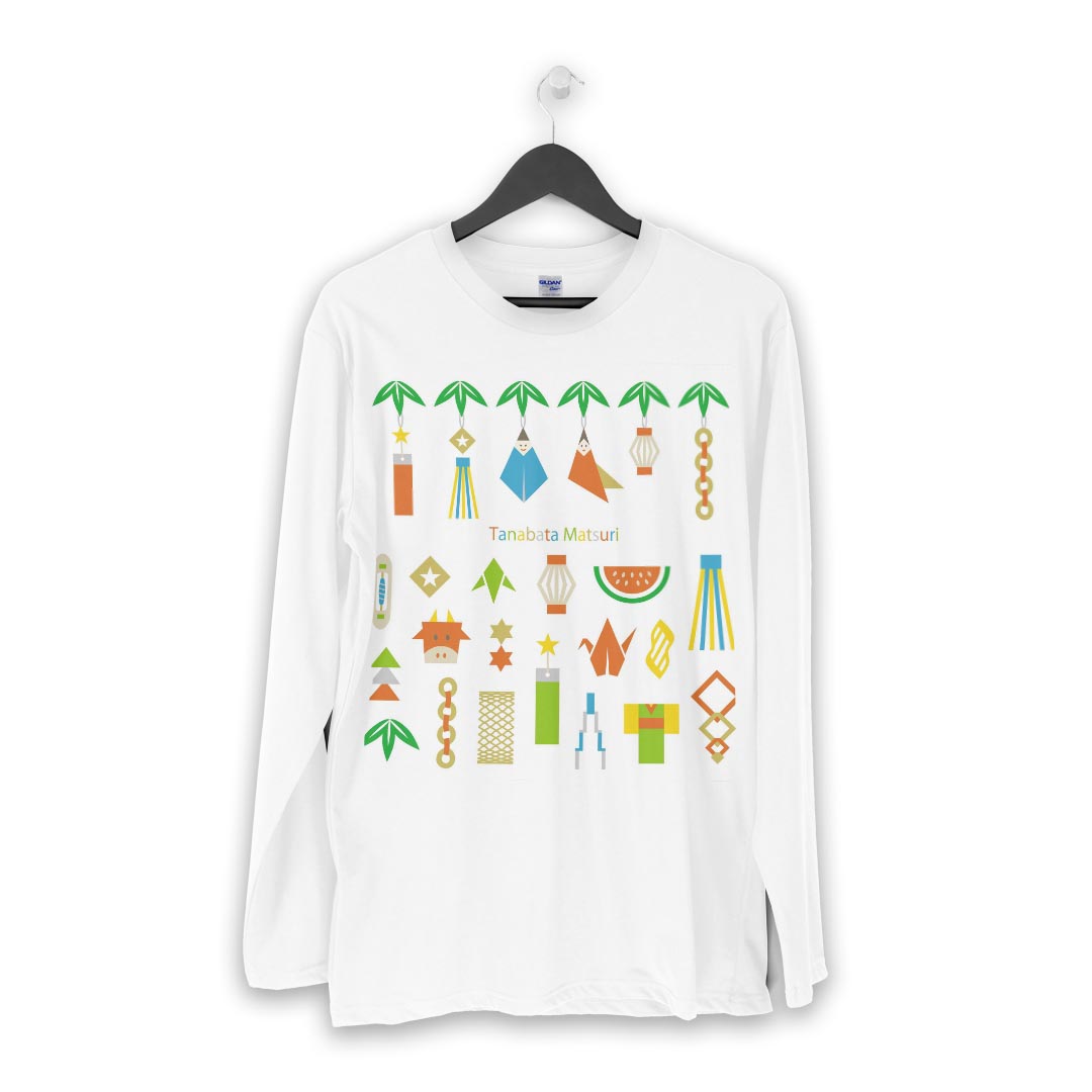 ロング tシャツ メンズ 長袖 ホワイト グレー デザイン XS S M L XL 2XL Tシャツ ティーシャツ T shirt long sleeve 013738 七夕　短冊　夏