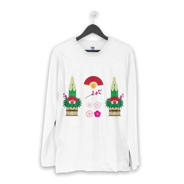 ロング tシャツ メンズ 長袖 ホワイト グレー デザイン XS S M L XL 2XL Tシャツ ティーシャツ T shirt long sleeve 013828 門松 正月