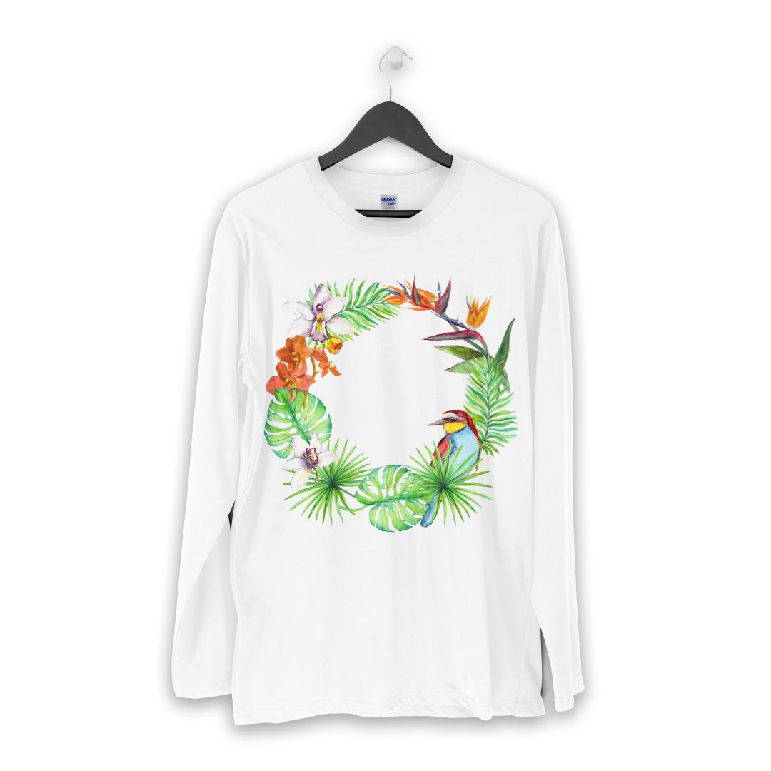 ロング tシャツ メンズ 長袖 ホワイト グレー デザイン XS S M L XL 2XL Tシャツ ティーシャツ T shirt long sleeve 013936 花　トロピカル　リーフ