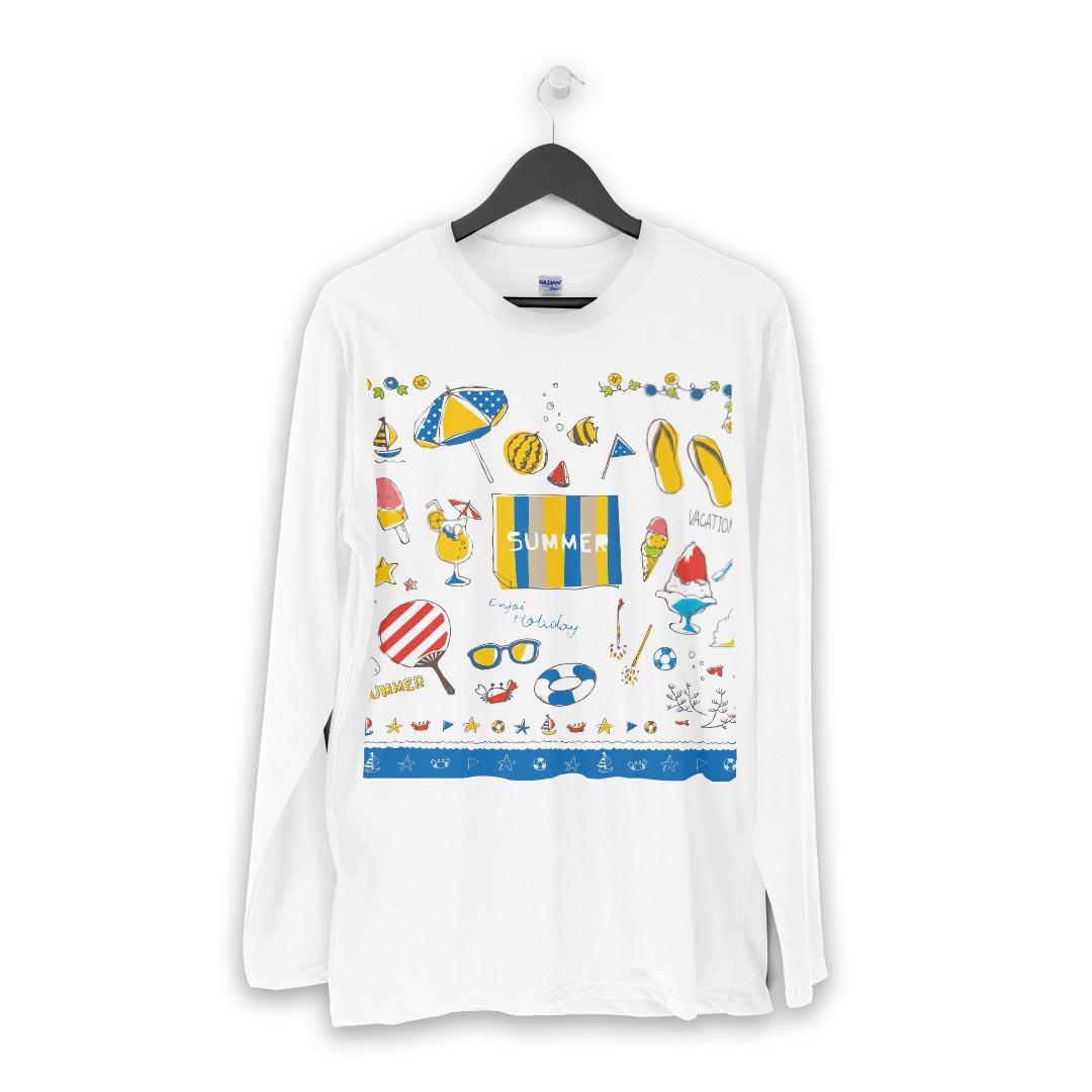 ロング tシャツ メンズ 長袖 ホワイト グレー デザイン XS S M L XL 2XL Tシャツ ティーシャツ T shirt long sleeve 014123 夏　海　うちわ
