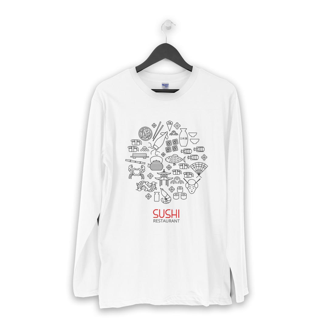 ロング tシャツ メンズ 長袖 ホワイト グレー デザイン XS S M L XL 2XL Tシャツ ティーシャツ T shirt long sleeve 014137 お寿司　和風