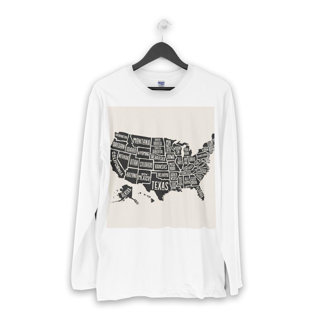 ロング tシャツ メンズ 長袖 ホワイト グレー デザイン XS S M L XL 2XL Tシャツ ティーシャツ T shirt long sleeve 014307 アメリカ　地図　外国