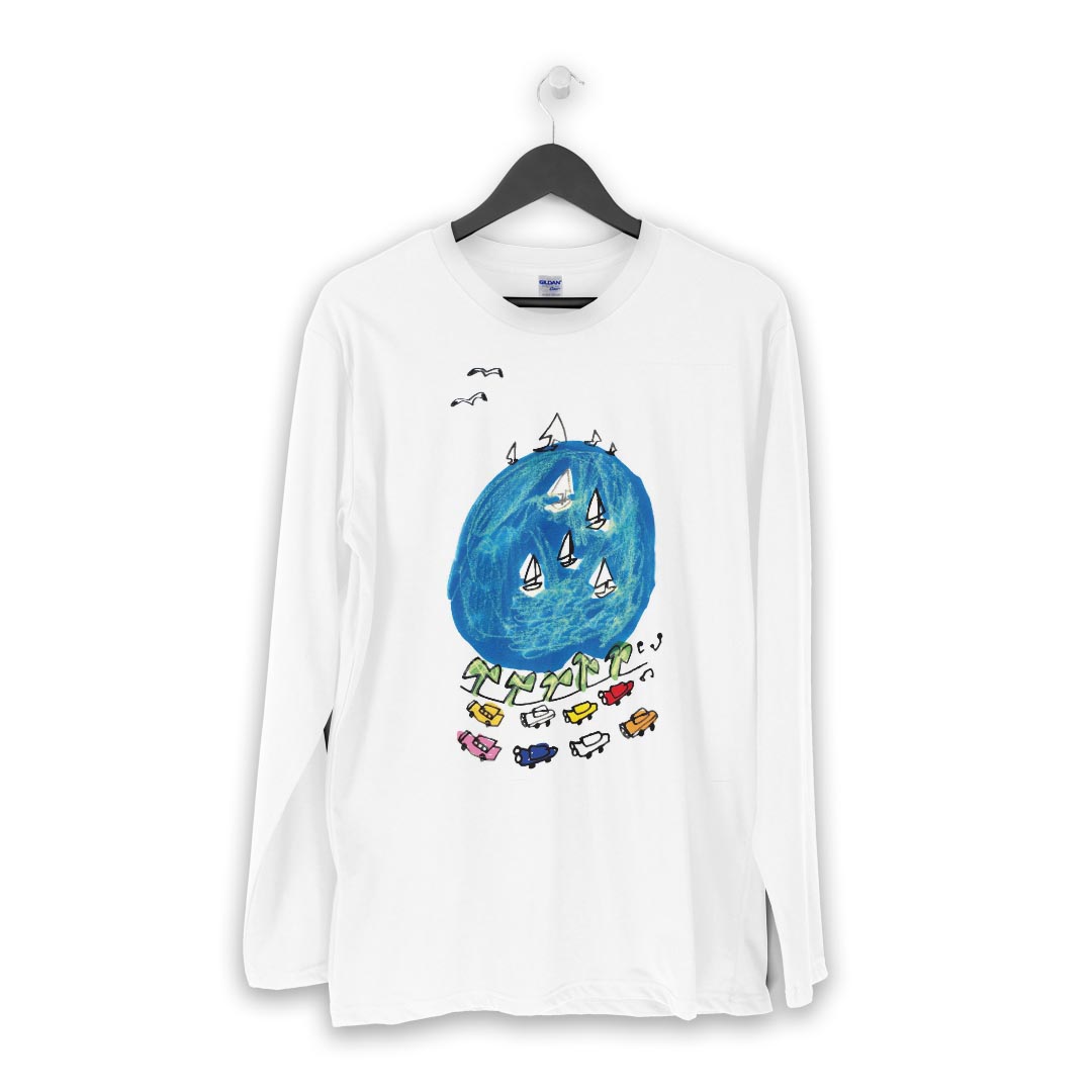 ロング tシャツ メンズ 長袖 ホワイト グレー デザイン XS S M L XL 2XL Tシャツ ティーシャツ T shirt long sleeve 014329 海　ヨット　イラスト