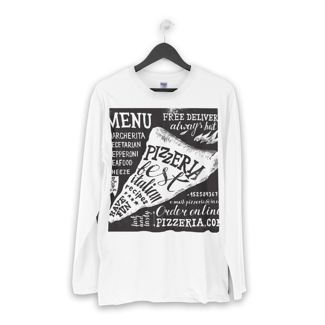 ロング tシャツ メンズ 長袖 ホワイト グレー デザイン XS S M L XL 2XL Tシャツ ティーシャツ T shirt long sleeve 014484 カフェ　ピザ　メニュー