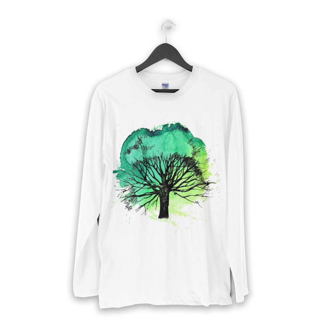 ロング tシャツ メンズ 長袖 ホワイト グレー デザイン XS S M L XL 2XL Tシャツ ティーシャツ T shirt long sleeve 014487 木　イラスト　緑