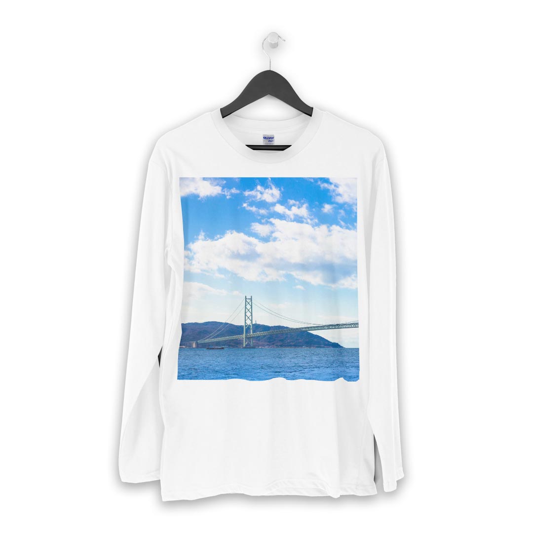 ロング tシャツ メンズ 長袖 ホワイト グレー デザイン XS S M L XL 2XL Tシャツ ティーシャツ T shirt long sleeve 014662 海　橋　空