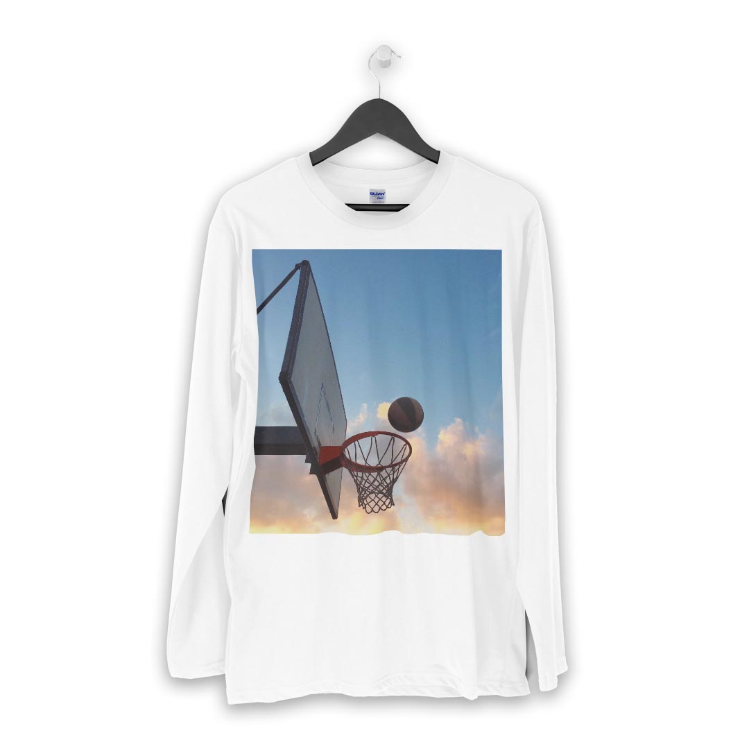ロング tシャツ メンズ 長袖 ホワイト グレー デザイン XS S M L XL 2XL Tシャツ ティーシャツ T shirt long sleeve 014985 風景　写真　バスケットボール　運動