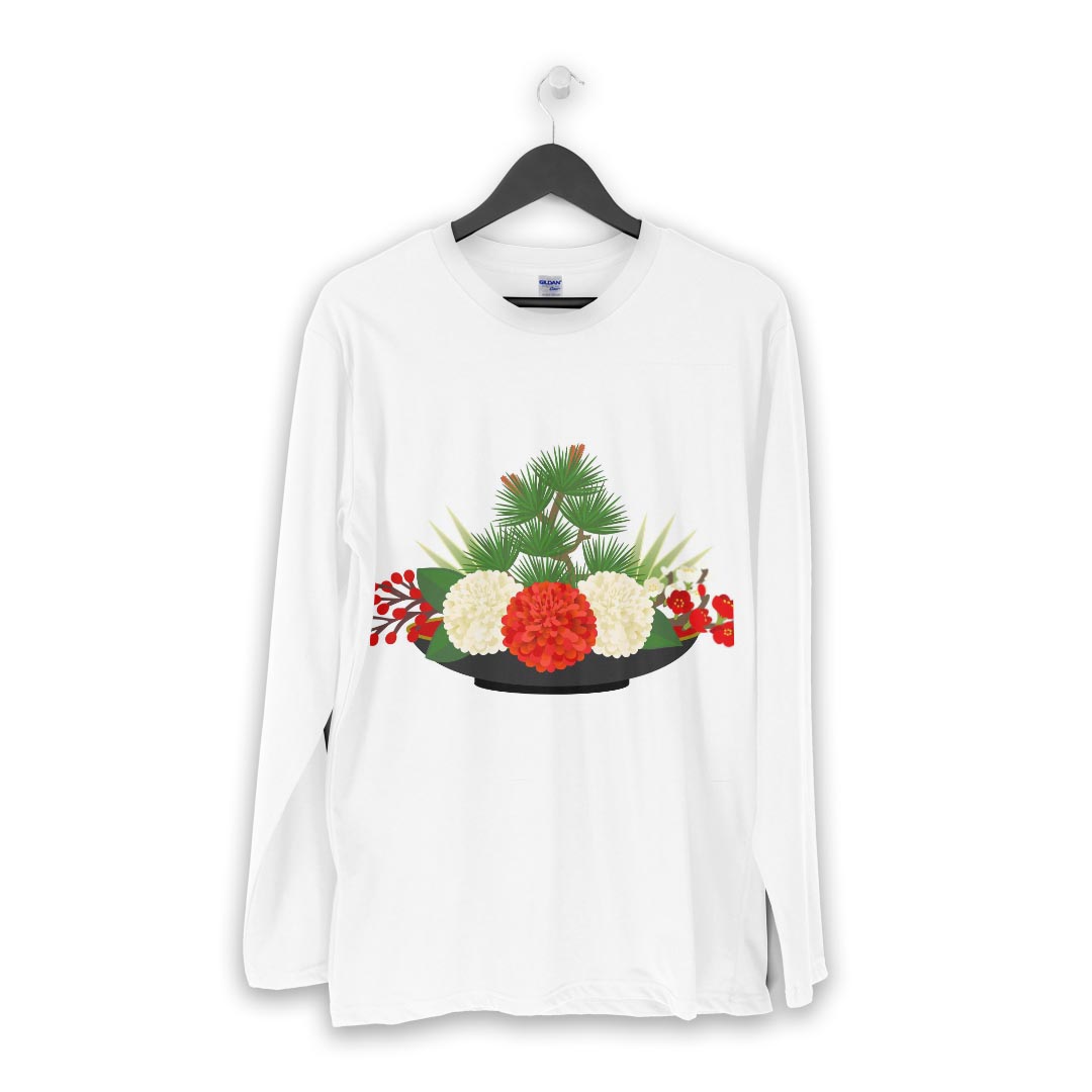 ロング tシャツ メンズ 長袖 ホワイト グレー デザイン XS S M L XL 2XL Tシャツ ティーシャツ T shirt long sleeve 015613 正月飾り　元旦　正月