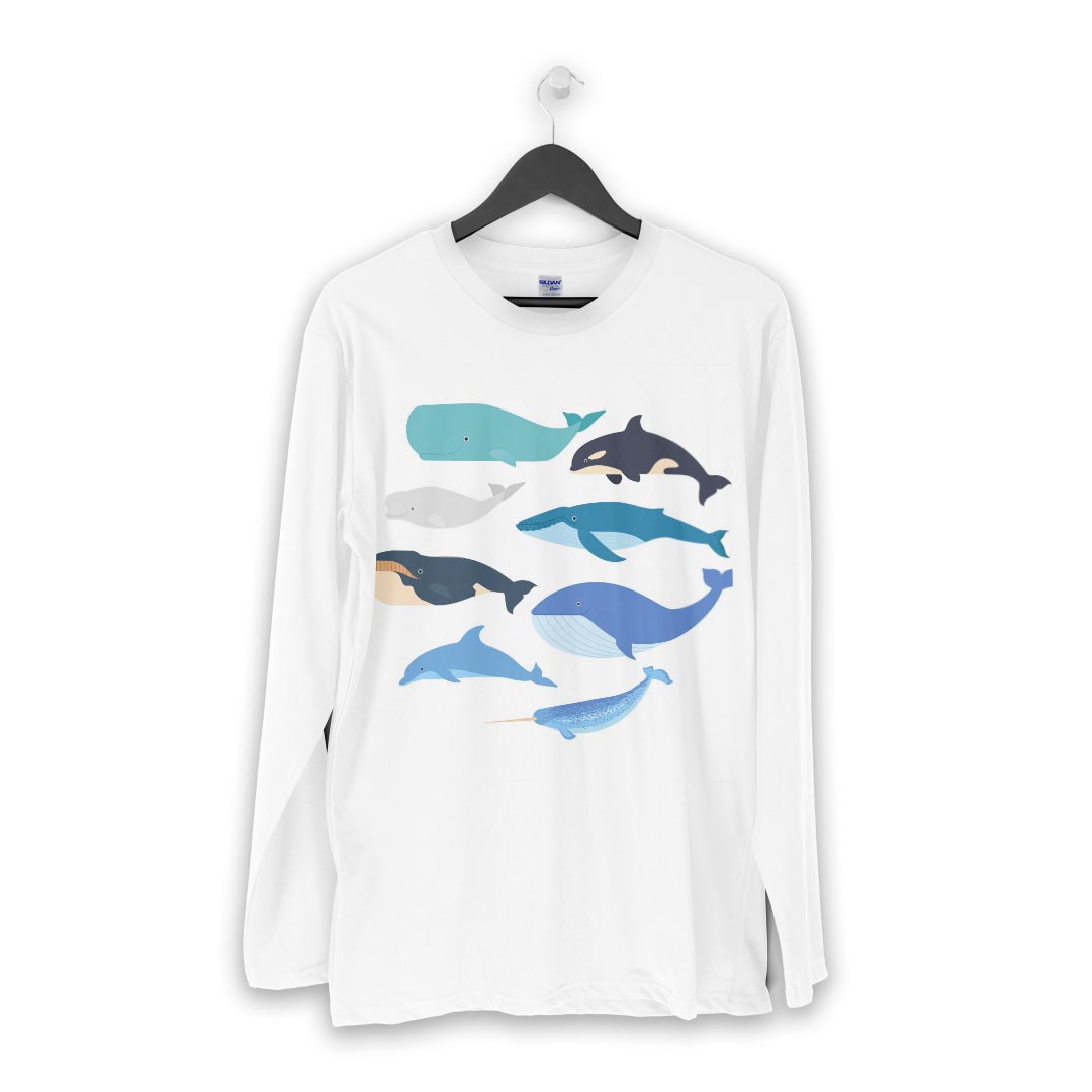 ロング tシャツ メンズ 長袖 ホワイト グレー デザイン XS S M L XL 2XL Tシャツ ティーシャツ T shirt long sleeve 015822 魚　くじら　シャチ