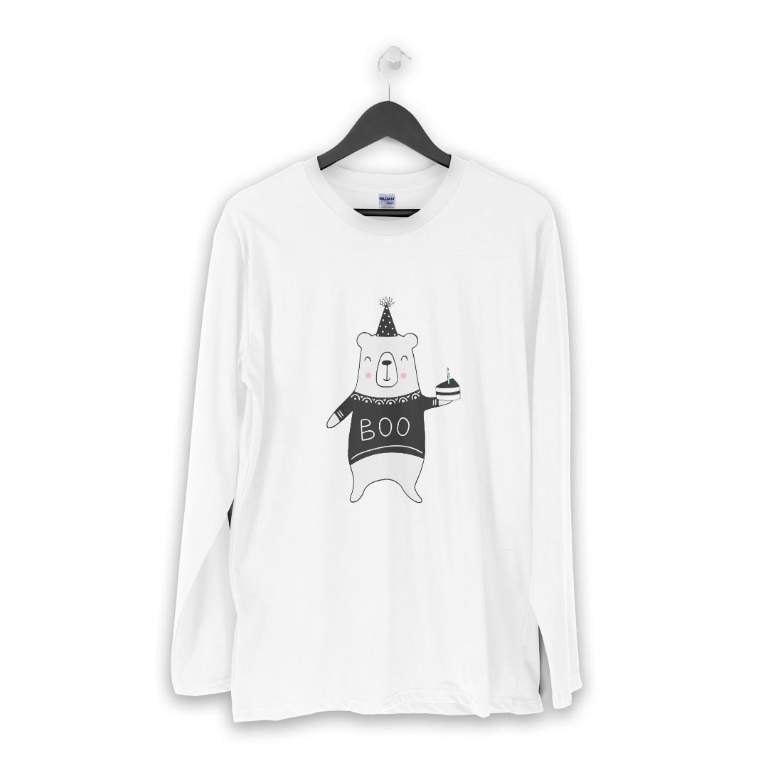 ロング tシャツ メンズ 長袖 ホワイト グレー デザイン XS S M L XL 2XL Tシャツ ティーシャツ T shirt long sleeve 016050 くま　誕生日　かわいい