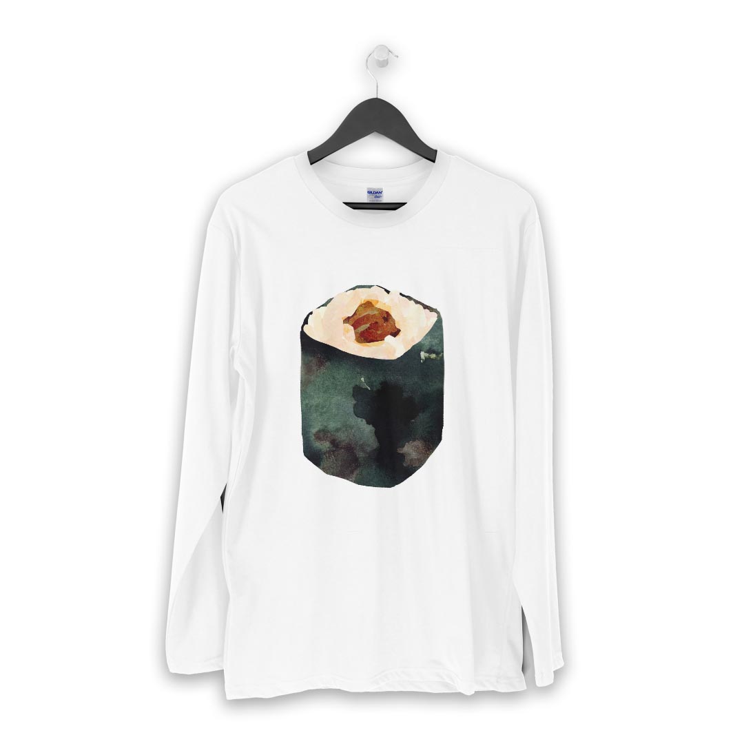 ロング tシャツ メンズ 長袖 ホワイト グレー デザイン XS S M L XL 2XL Tシャツ ティーシャツ T shirt long sleeve 016193 お寿司　巻き寿司　食べ物