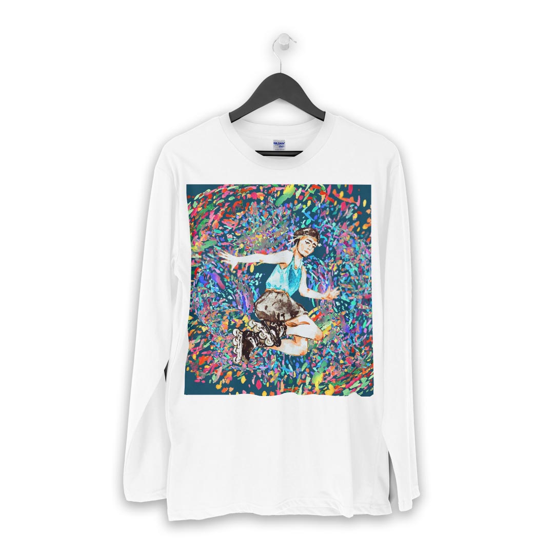 ロング tシャツ メンズ 長袖 ホワイト グレー デザイン XS S M L XL 2XL Tシャツ ティーシャツ T shirt long sleeve 016306 スケート　人間　運動
