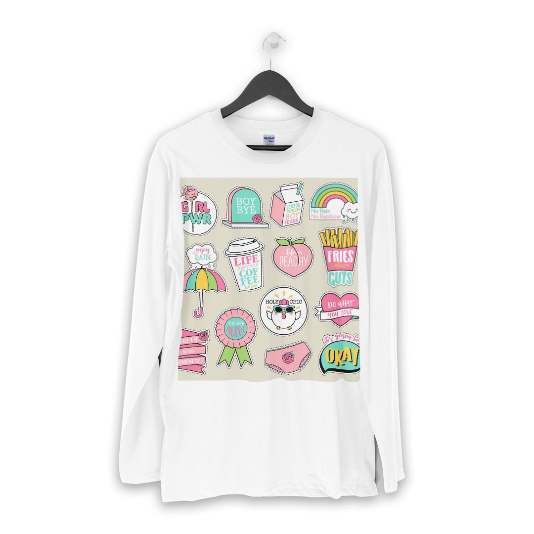 ロング tシャツ メンズ 長袖 ホワイト グレー デザイン XS S M L XL 2XL Tシャツ ティーシャツ T shirt long sleeve 016492 イラスト　かわいい　ポップ