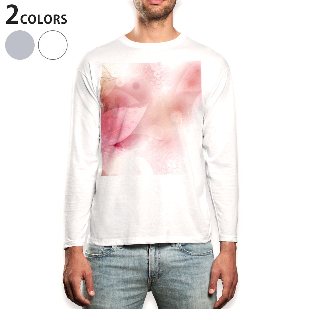 ロング tシャツ メンズ 長袖 ホワイト グレー デザイン XS S M L XL 2XL Tシャツ ティーシャツ T shirt long sleeve 002017 花 フラワー ピンク