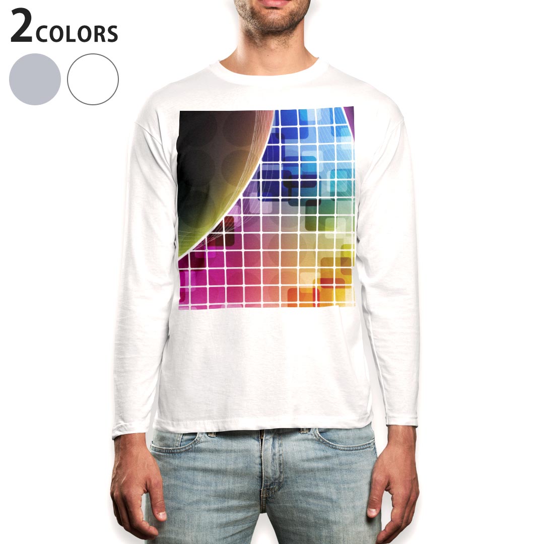 ロング tシャツ メンズ 長袖 ホワイト グレー デザイン XS S M L XL 2XL Tシャツ ティーシャツ T shirt long sleeve 002096 カラフル キラキラ
