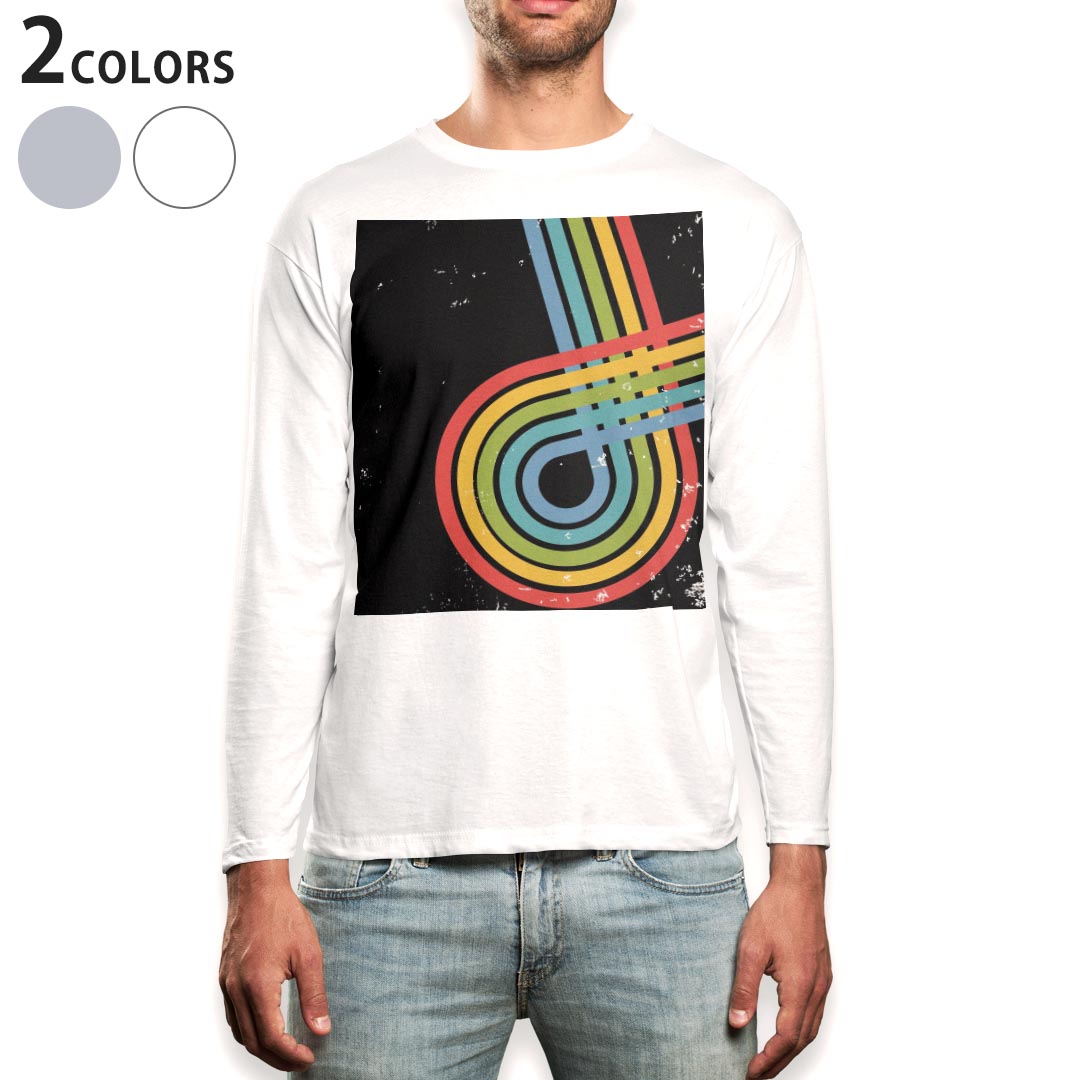Other - ロング tシャツ メンズ 長袖 ホワイト グレー デザイン XS S M L XL 2XL Tシャツ ティーシャツ T shirt long sleeve 002338 虹　カラフル　ビンテージ