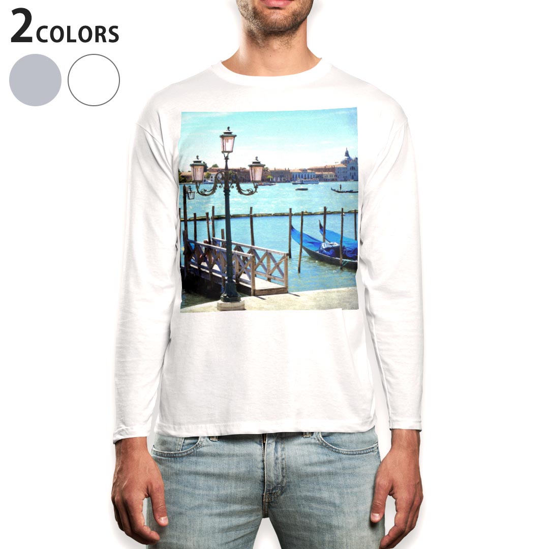 ロング tシャツ メンズ 長袖 ホワイト グレー デザイン XS S M L XL 2XL Tシャツ ティーシャツ T shirt long sleeve 002364 景色 風景 写真