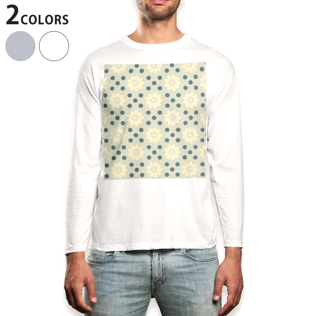 ロング tシャツ メンズ 長袖 ホワイト グレー デザイン XS S M L XL 2XL Tシャツ ティーシャツ T shirt long sleeve 002433 花 模様
