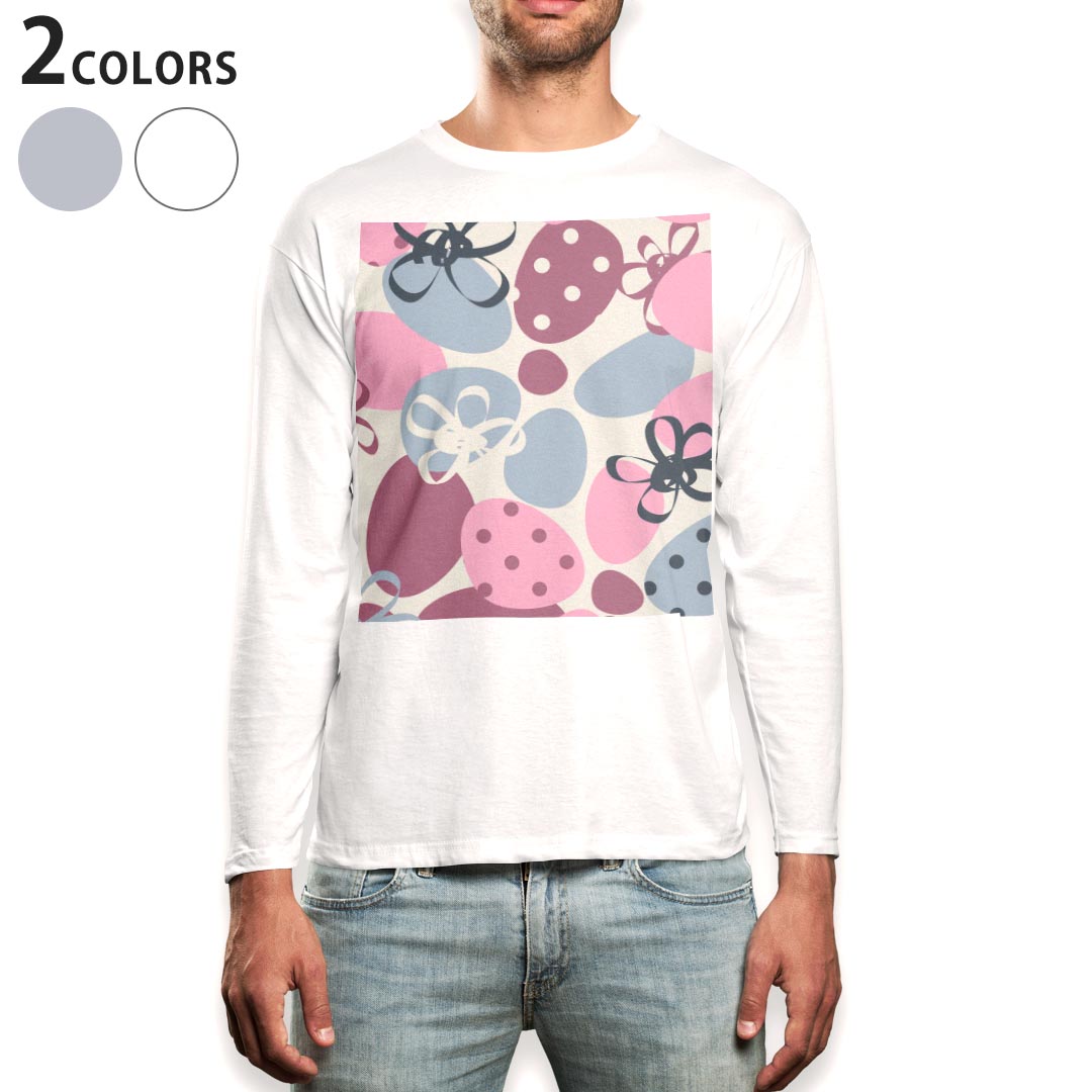 ロング tシャツ メンズ 長袖 ホワイト グレー デザイン XS S M L XL 2XL Tシャツ ティーシャツ T shirt long sleeve 002435 いちご 花 ピンク