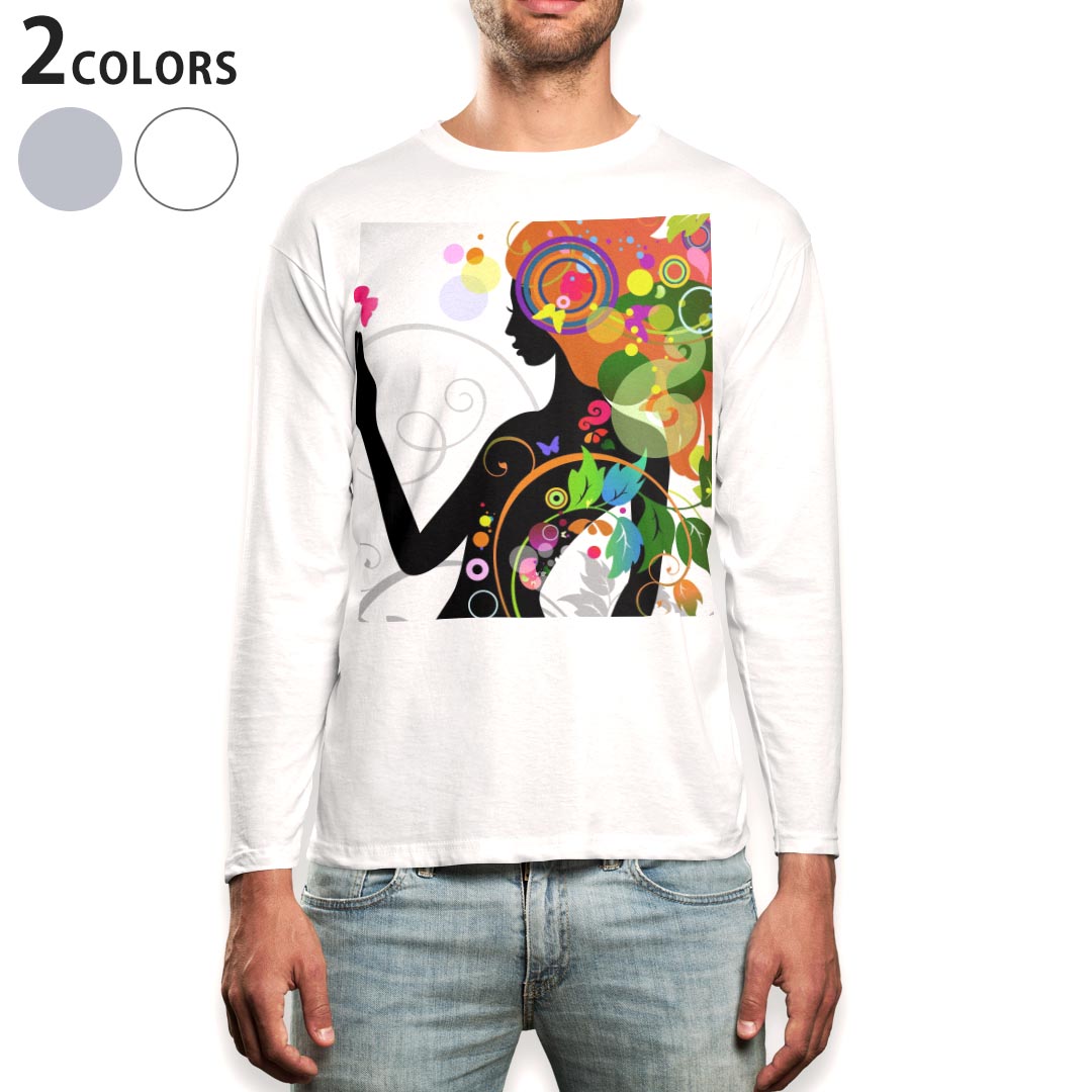 Other - ロング tシャツ メンズ 長袖 ホワイト グレー デザイン XS S M L XL 2XL Tシャツ ティーシャツ T shirt long sleeve 002616 花　蝶　人物　カラフル