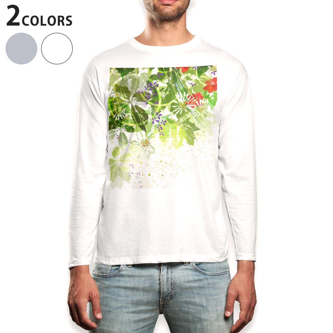 ロング tシャツ メンズ 長袖 ホワイト グレー デザイン XS S M L XL 2XL Tシャツ ティーシャツ T shirt long sleeve 002635 花 フラワー イラスト