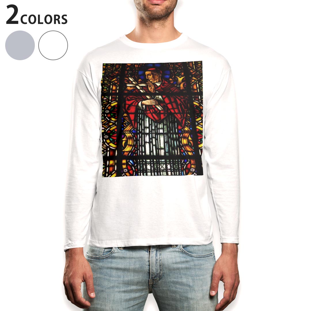 ロング tシャツ メンズ 長袖 ホワイト グレー デザイン XS S M L XL 2XL Tシャツ ティーシャツ T shirt long sleeve 002734 カラフル ステンドガラス 写真
