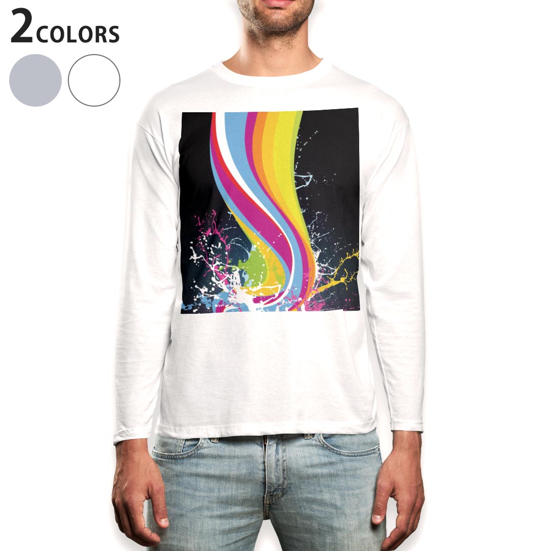 ロング tシャツ メンズ 長袖 ホワイト グレー デザイン XS S M L XL 2XL Tシャツ ティーシャツ T shirt long sleeve 002748 カラフル ペイント