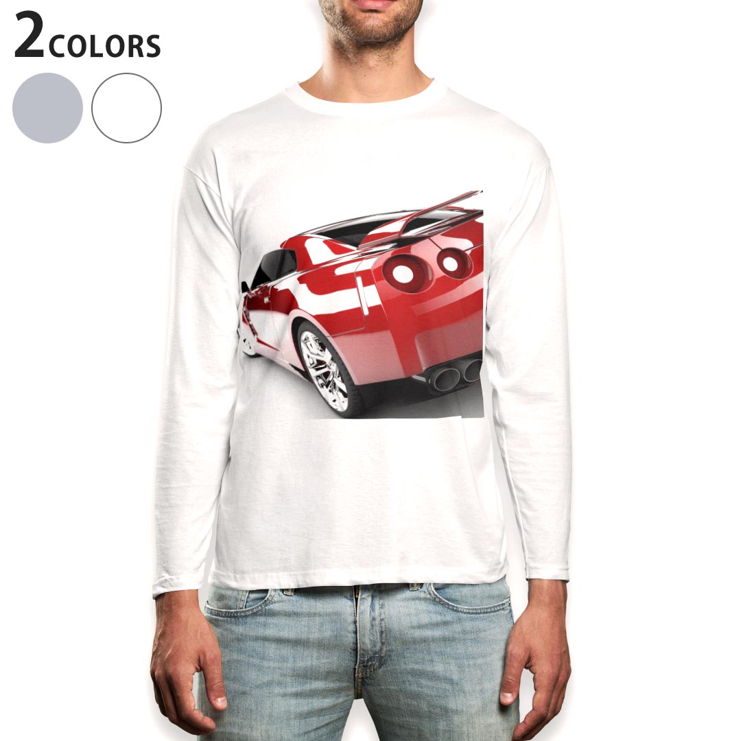 ロング tシャツ メンズ 長袖 ホワイト グレー デザイン XS S M L XL 2XL Tシャツ ティーシャツ T shirt long sleeve 002827 車　写真