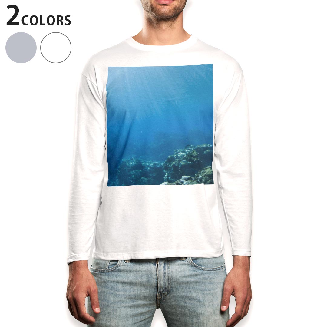 Henry Neck - ロング tシャツ メンズ 長袖 ホワイト グレー デザイン XS S M L XL 2XL Tシャツ ティーシャツ T shirt long sleeve 002834 海　写真