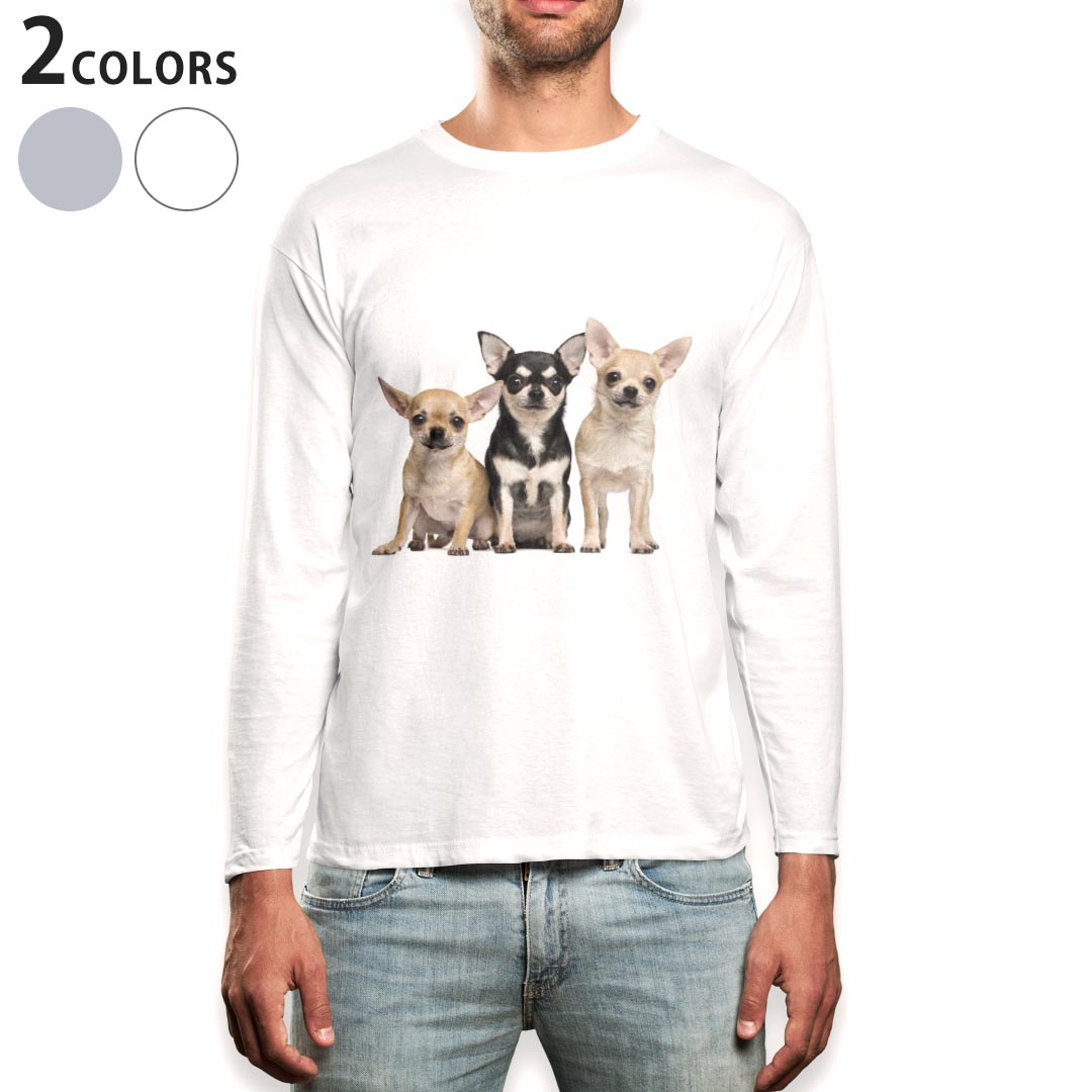 Other - ロング tシャツ メンズ 長袖 ホワイト グレー デザイン XS S M L XL 2XL Tシャツ ティーシャツ T shirt long sleeve 002885 犬　動物　写真