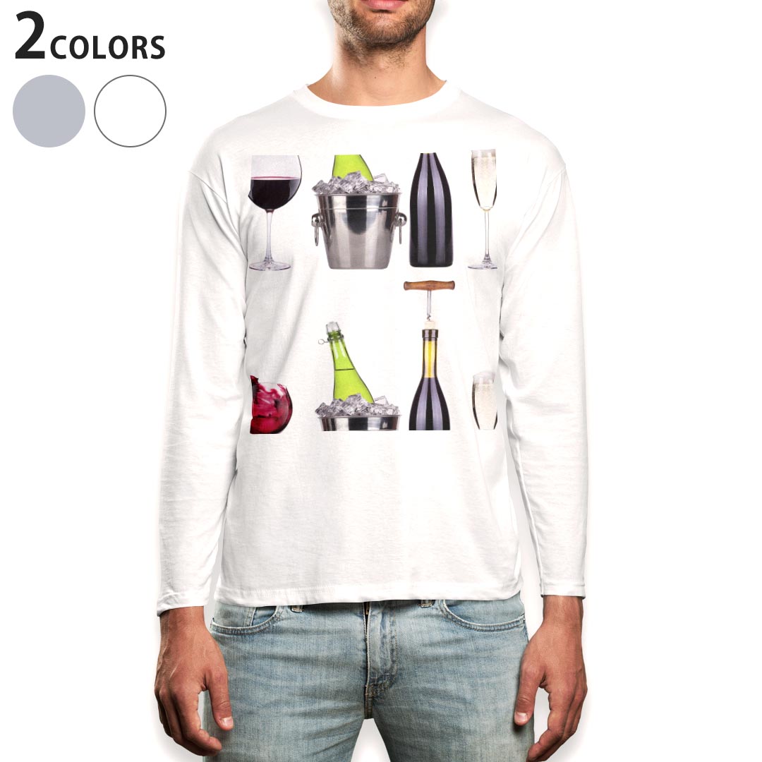 ロング tシャツ メンズ 長袖 ホワイト グレー デザイン XS S M L XL 2XL Tシャツ ティーシャツ T shirt long sleeve 002932 写真 ワイン