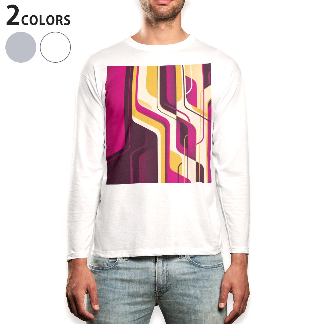 ロング tシャツ メンズ 長袖 ホワイト グレー デザイン XS S M L XL 2XL Tシャツ ティーシャツ T shirt long sleeve 002954 模様 紫 ピンク