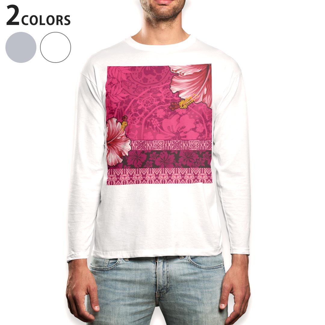 Other - ロング tシャツ メンズ 長袖 ホワイト グレー デザイン XS S M L XL 2XL Tシャツ ティーシャツ T shirt long sleeve 003172 花　ハイビスカス　ピンク