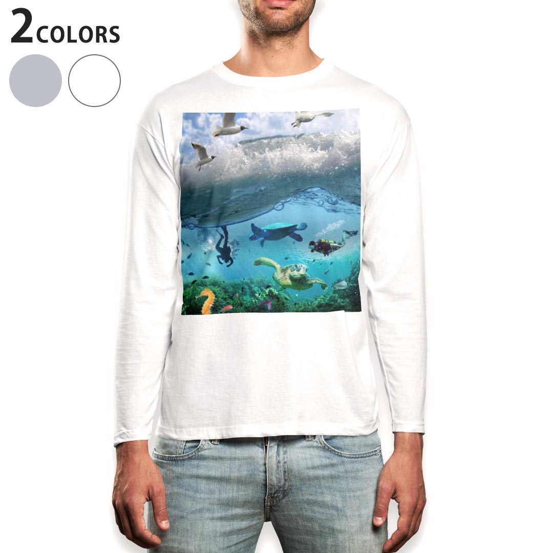 Other - ロング tシャツ メンズ 長袖 ホワイト グレー デザイン XS S M L XL 2XL Tシャツ ティーシャツ T shirt long sleeve 003379 海　空　写真