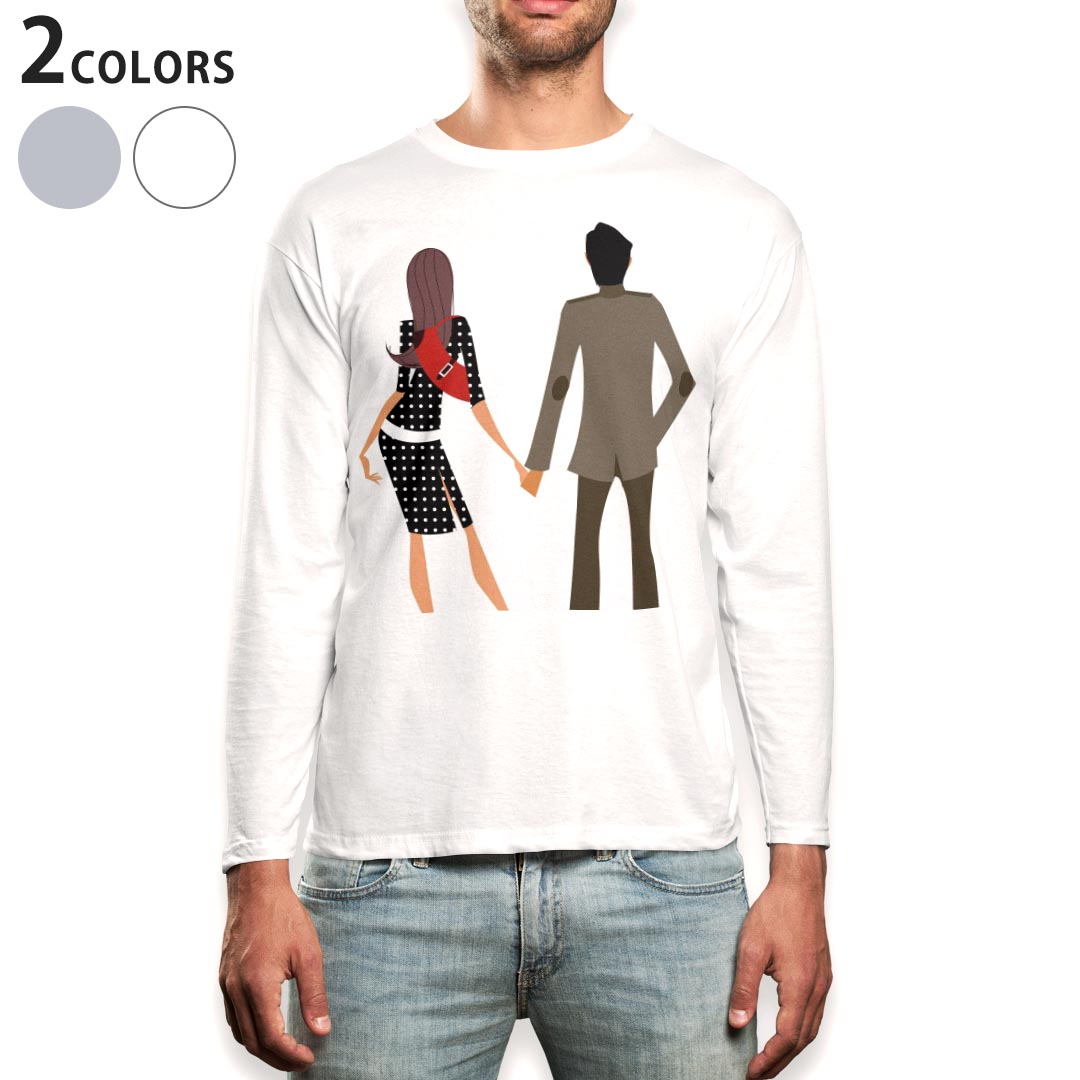 ロング tシャツ メンズ 長袖 ホワイト グレー デザイン XS S M L XL 2XL Tシャツ ティーシャツ T shirt long sleeve 003426 人物　イラスト　カップル