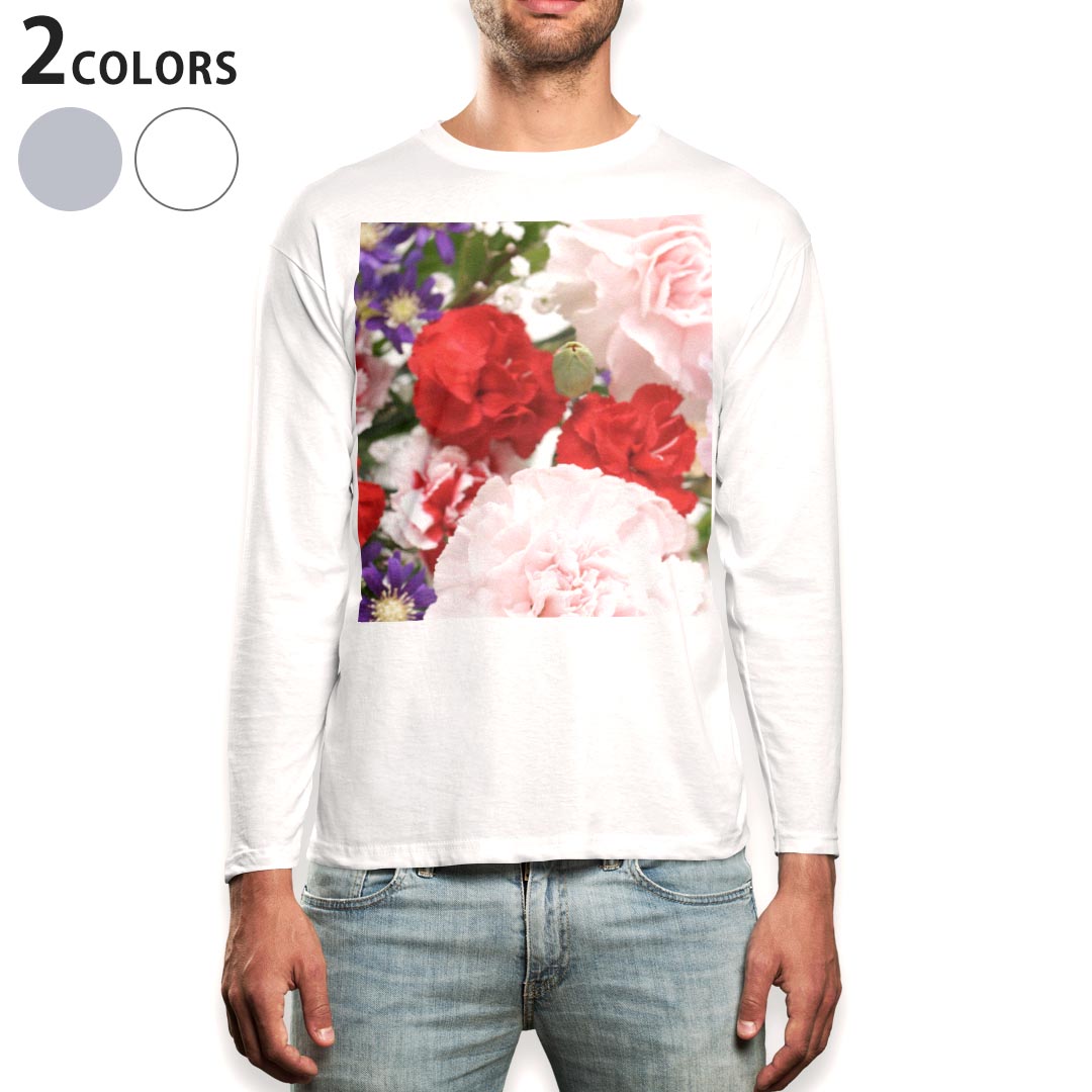 Other - ロング tシャツ メンズ 長袖 ホワイト グレー デザイン XS S M L XL 2XL Tシャツ ティーシャツ T shirt long sleeve 003429 花　カラフル　写真