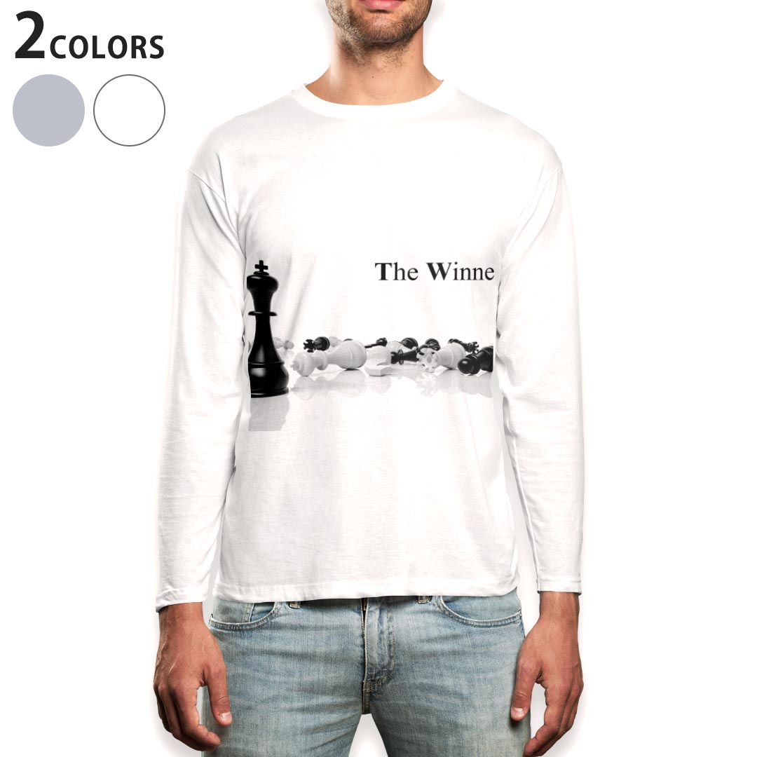 ロング tシャツ メンズ 長袖 ホワイト グレー デザイン XS S M L XL 2XL Tシャツ ティーシャツ T shirt long sleeve 003466 チェス　立体　白　黒