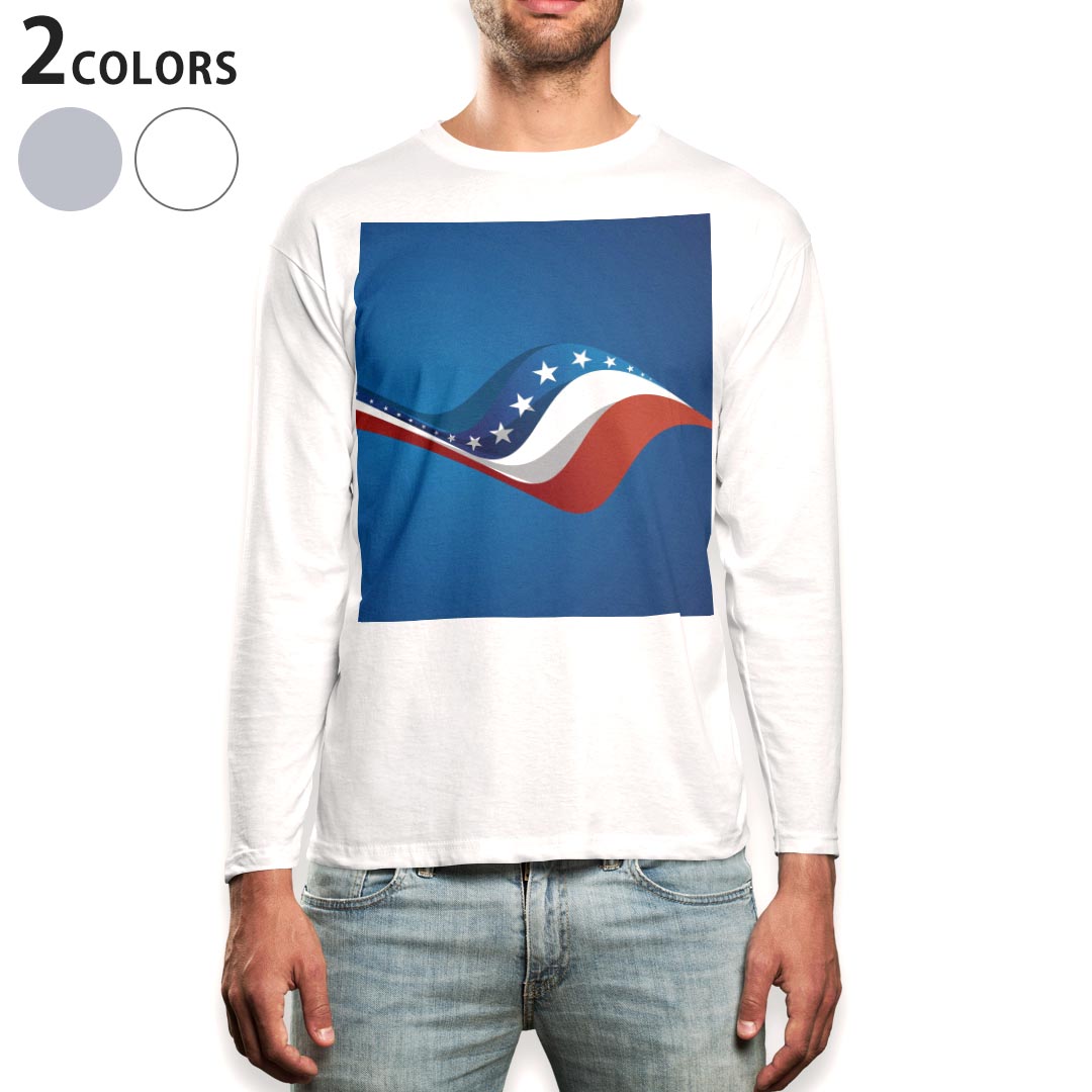 Long-Sleeved - ロング tシャツ メンズ 長袖 ホワイト グレー デザイン XS S M L XL 2XL Tシャツ ティーシャツ T shirt long sleeve 003579 外国　国旗