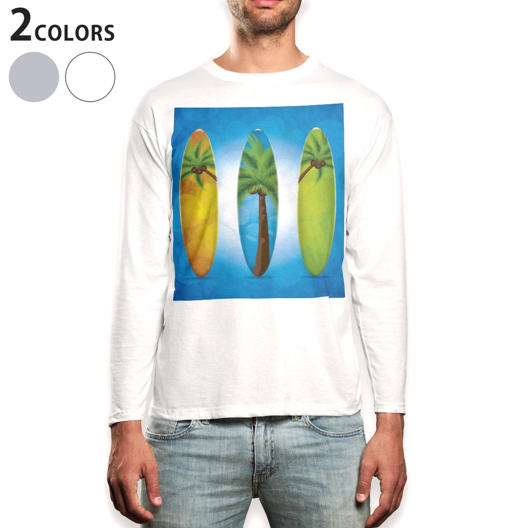 Rakuten - ロング tシャツ メンズ 長袖 ホワイト グレー デザイン XS S M L XL 2XL Tシャツ ティーシャツ T shirt long sleeve 003586 サーフィン　海　イラスト