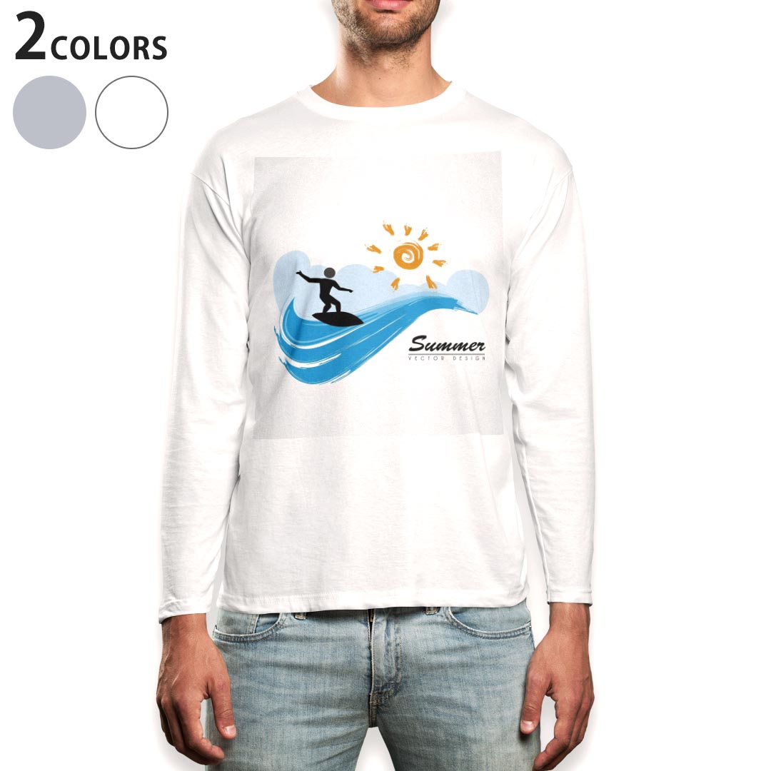 ロング tシャツ メンズ 長袖 ホワイト グレー デザイン XS S M L XL 2XL Tシャツ ティーシャツ T shirt long sleeve 003619 サーフィン 海 イラスト