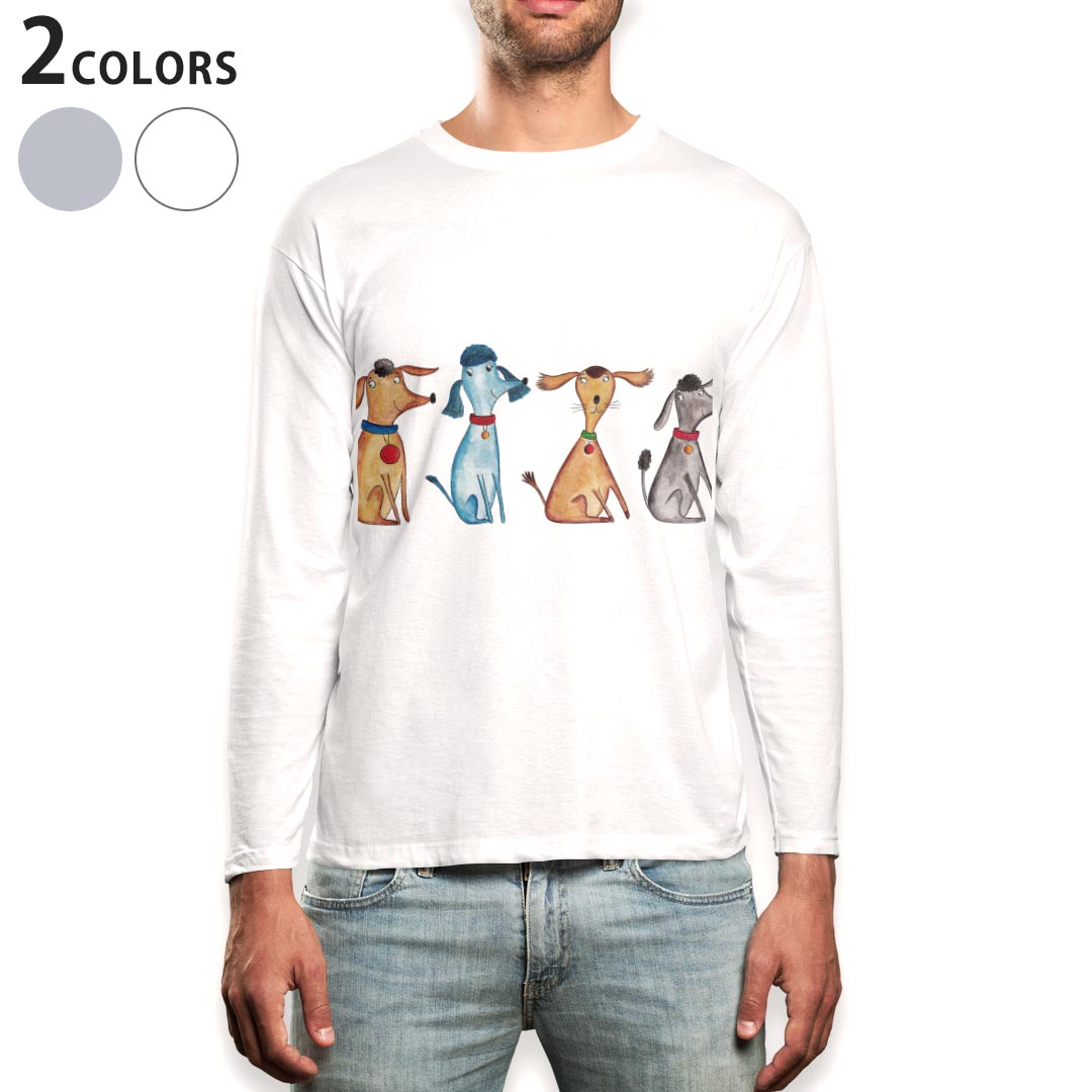 Long-Sleeved - ロング tシャツ メンズ 長袖 ホワイト グレー デザイン XS S M L XL 2XL Tシャツ ティーシャツ T shirt long sleeve 003638 犬　動物　キャラクター