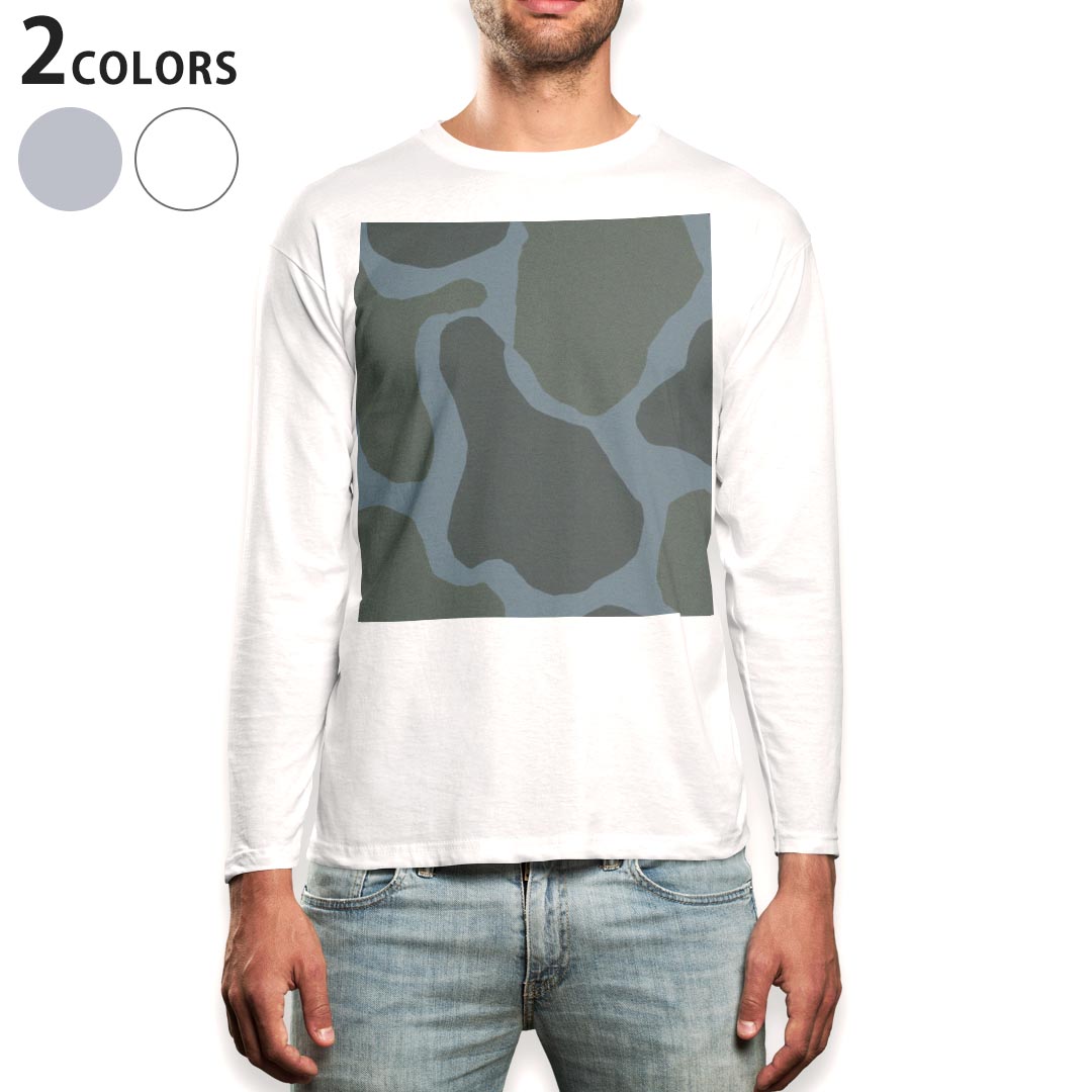 乐天商城 - ロング tシャツ メンズ 長袖 ホワイト グレー デザイン XS S M L XL 2XL Tシャツ ティーシャツ T shirt long sleeve 003785 迷彩　カモフラ　模様