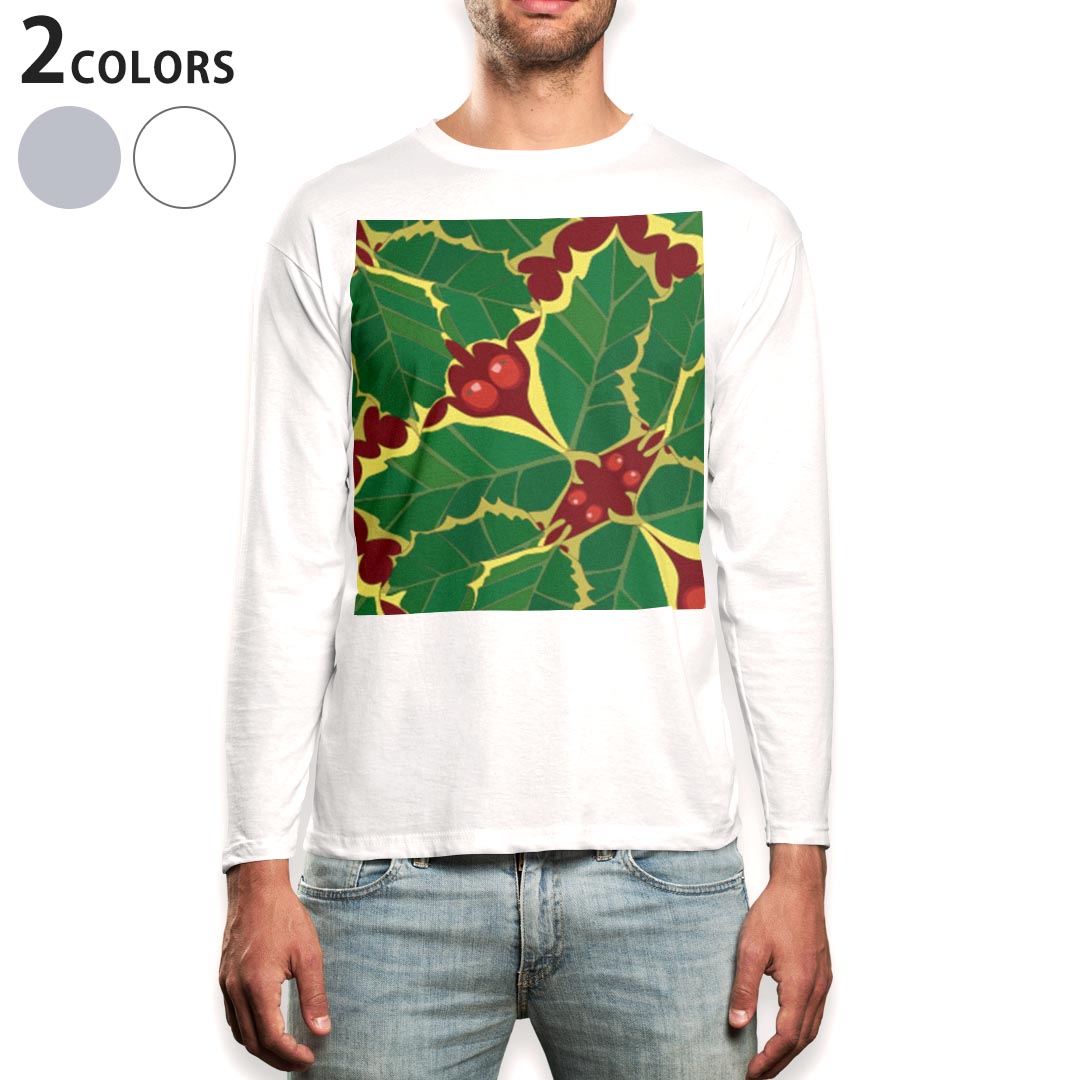 ロング tシャツ メンズ 長袖 ホワイト グレー デザイン XS S M L XL 2XL Tシャツ ティーシャツ T shirt long sleeve 003799 植物 イラスト ブラウン