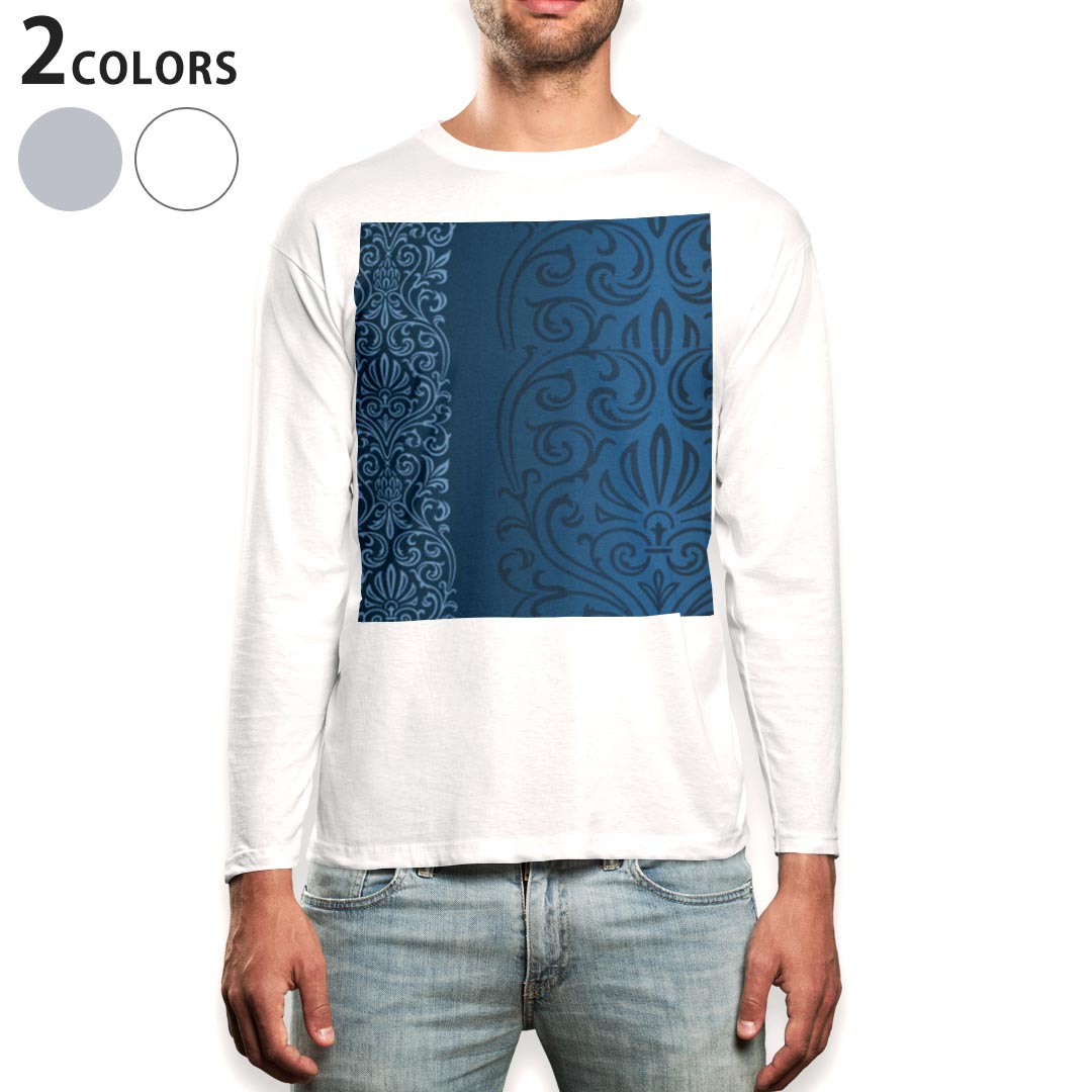 Rakuten - ロング tシャツ メンズ 長袖 ホワイト グレー デザイン XS S M L XL 2XL Tシャツ ティーシャツ T shirt long sleeve 003946 模様　エレガント　青
