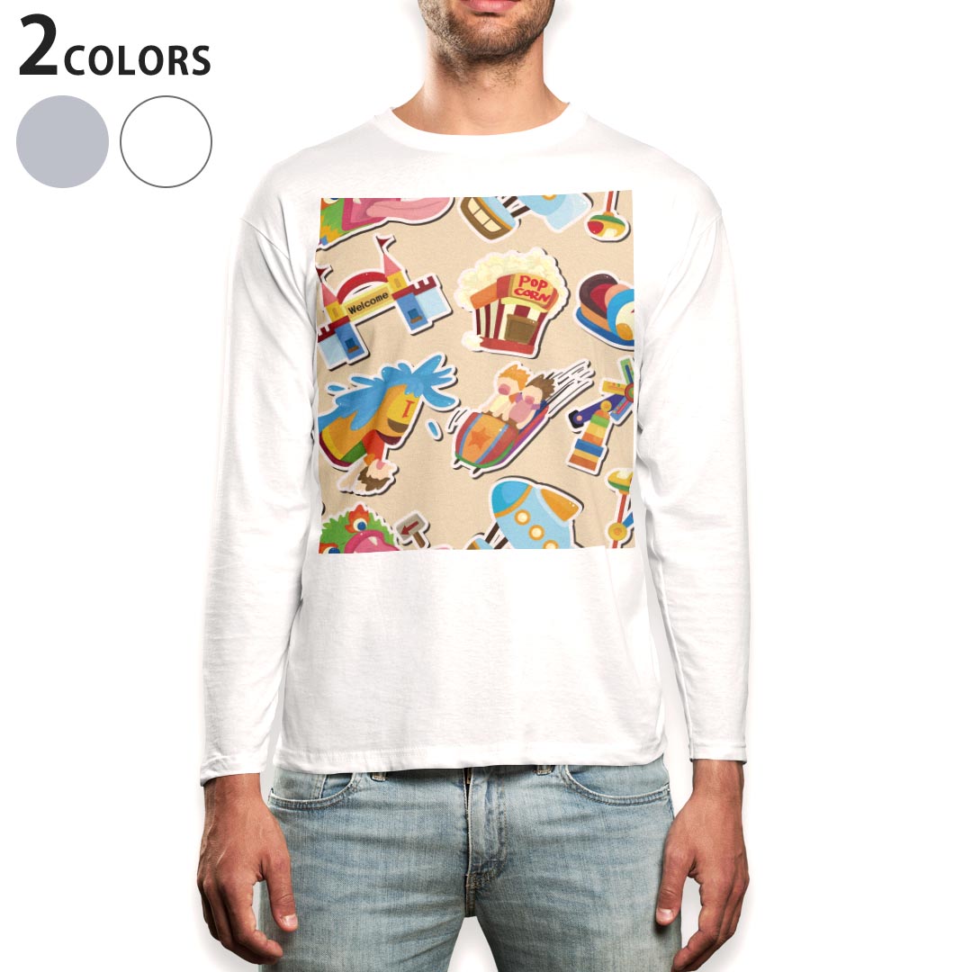 ロング tシャツ メンズ 長袖 ホワイト グレー デザイン XS S M L XL 2XL Tシャツ ティーシャツ T shirt long sleeve 003961 モンスター キャラクター ポップ